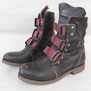 Fly London Stif Black Leather Boot Women Size 37 EU Military Distressed Lug Sole